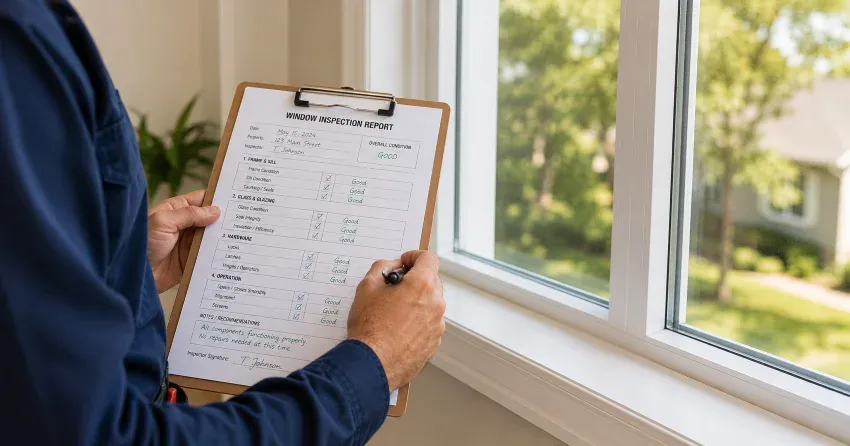 technician inspecting window seal and frame in Fitzgerald, St. Catharines