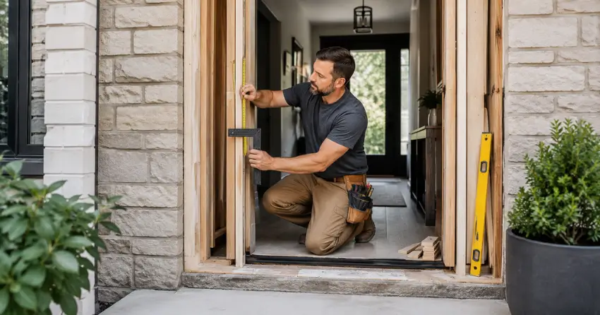 exterior door installer assessing rough opening in Grapeview, St. Catharines