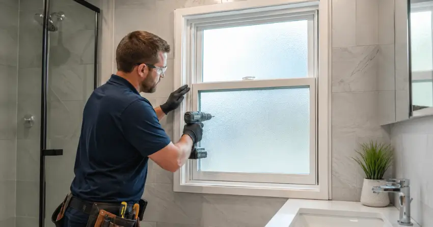 frosted glass installation bathroom window in Facer, St. Catharines