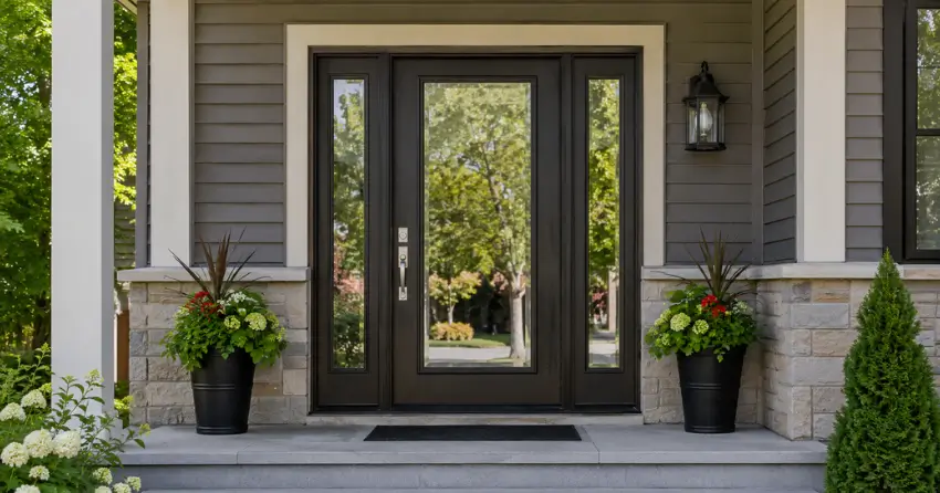 glass entry door with sidelights on a home in Fitzgerald, St. Catharines