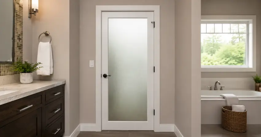 frosted glass panel bathroom door installed in a Grapeview, St. Catharines home